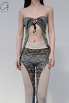 RUI fish scale stitching mesh flared pants RSS23KN06 nightfall black and gray gradient
